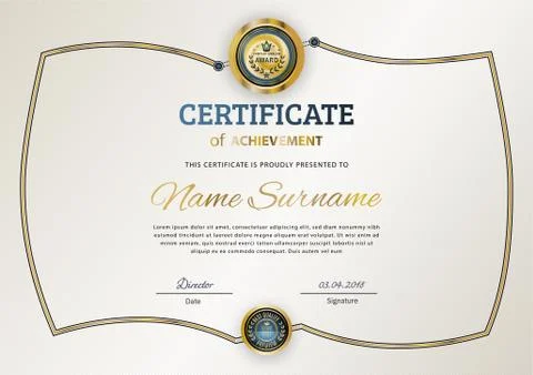 Official white certificate with thin gold wave border. Business modern design Stock Illustration