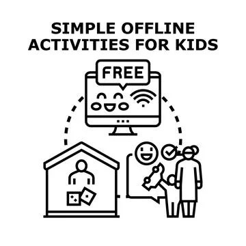 Offline activities for kids reducing screen time Stock Illustration