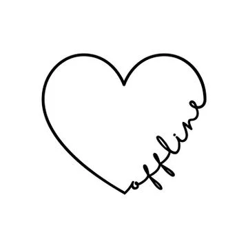 Offline - calligraphy word with hand drawn heart. Lettering symbol illustration Stock Illustration