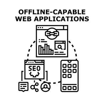 Offline capable web applications concept illustration Illustrazione stock