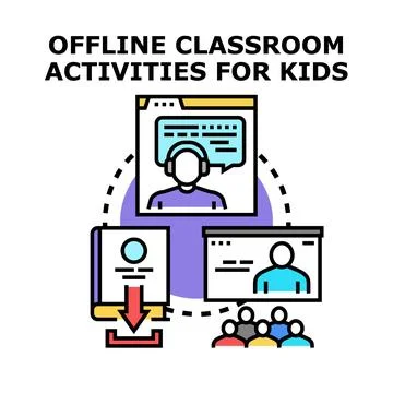 Offline classroom activities and lessons for students Stock Illustration