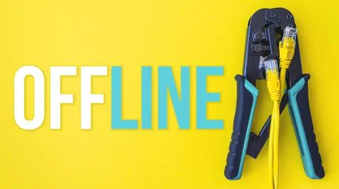 Offline colorful description, message text on yellow background for design. Stock Photos