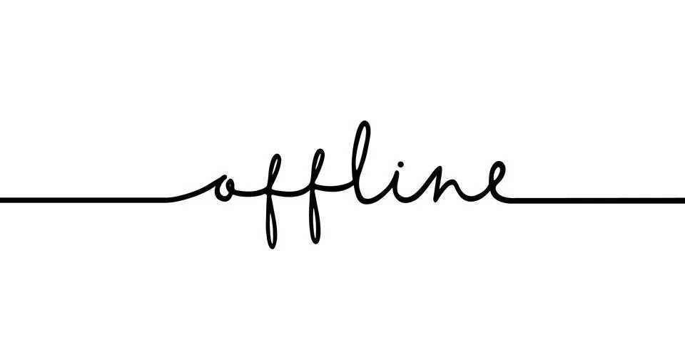 Offline - continuous one black line with word. Minimalistic drawing of phrase Stock Illustration