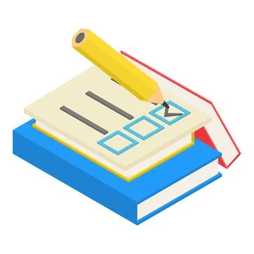 Offline election icon isometric vector. Ballot with checkmark and stack of book Stock Illustration