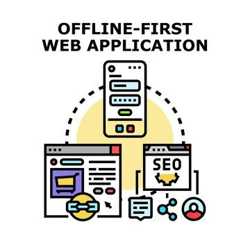 Offline first web application concept illustration Stock Illustration