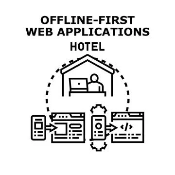 Offline first web application programming development concept Illustration