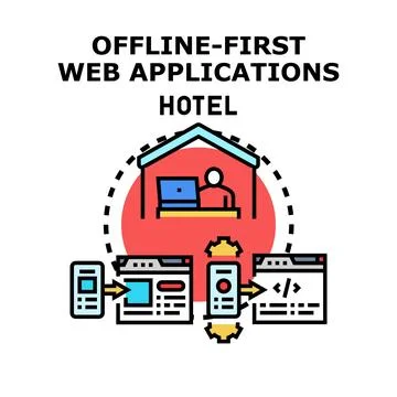 Offline first web application programming development concept Stockillustratie