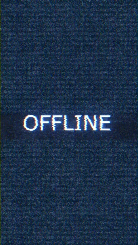 Offline glitch static screen white text, noisy blue texture, and distorted analo Stock Footage 340555677