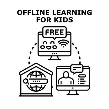Offline learning resources for children enjoying education Stock Illustration