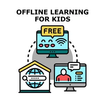 Offline learning resources for children enjoying education Stock Illustration