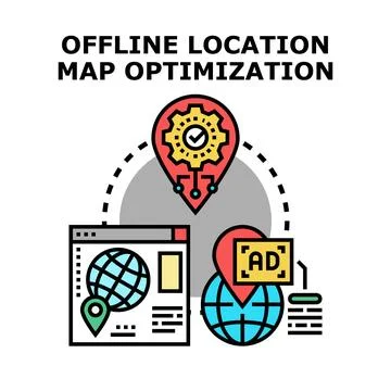 Offline location map optimization concept vector illustrating Ilustración de archivo