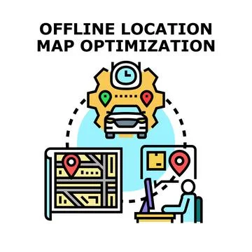 Offline location map optimization process concept Illustrazione stock
