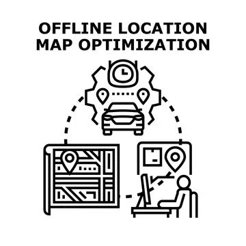 Offline location map optimization process concept Stock Illustration