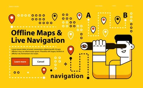Offline Maps. Live Navigation. Man look through the telescope. Stock Illustration