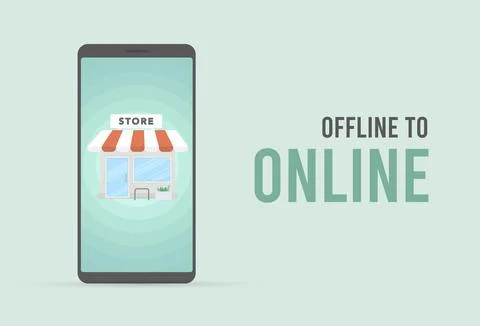 Offline to Online - O2O e-commerce business concept illustration. On the Stock Illustration