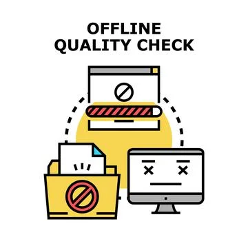 Offline quality check illustrating internet connection problem 스톡 일러스트
