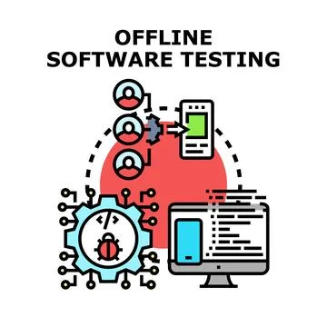 Offline software testing process ensuring quality and debugging Illustrazione stock