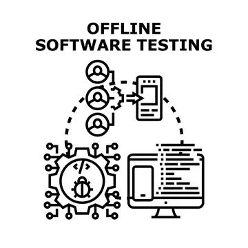 Offline software testing process ensuring quality and debugging Illustrazione stock