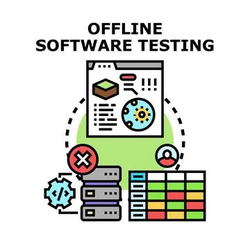 Offline software testing process examining code and results 스톡 일러스트