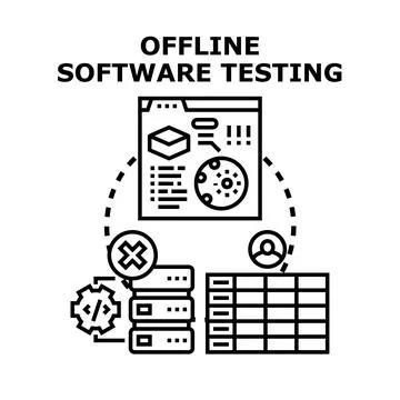 Offline software testing process examining code and results 스톡 일러스트