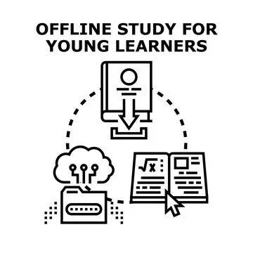 Offline study accessing digital learning materials for learners 스톡 일러스트