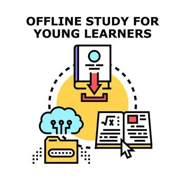 Offline study accessing digital learning materials for learners Stock Illustration