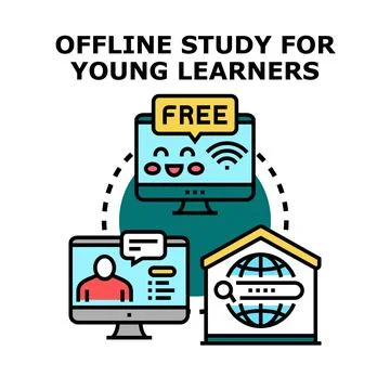 Offline study course for young students learning 库存插图