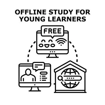 Offline study course for young students learning Stock Illustration