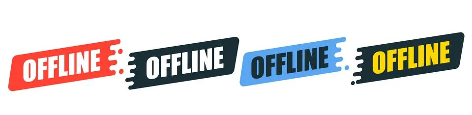 OFFLINE text on modern emblem. Designed white caption on colourful backgrounds. Stock Illustration