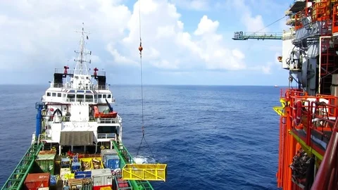 Offloading activity at offshore platform. Stock Footage 81822460