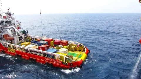 Offloading activity at offshore platform. Stock Footage 81822515