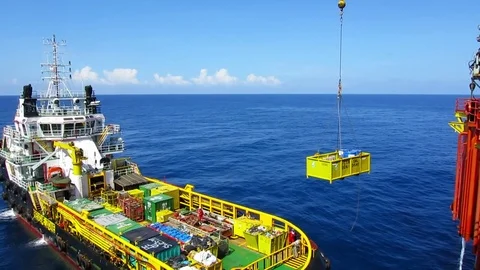 Offloading activity at offshore platform. Stock Footage 81822532