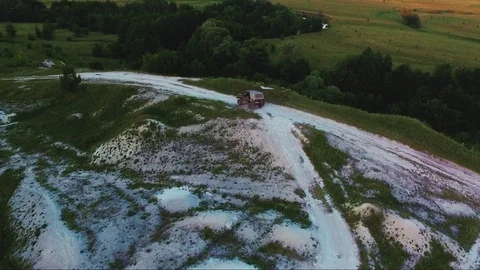 Offroad Car Driving Mountain Road Aerial Stock Footage