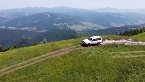 Offroad Car Over Mountain Summit Overlanding Stock-Footage 157503856
