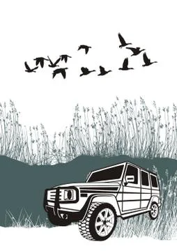Offroad car in the reeds Stock-Illustration
