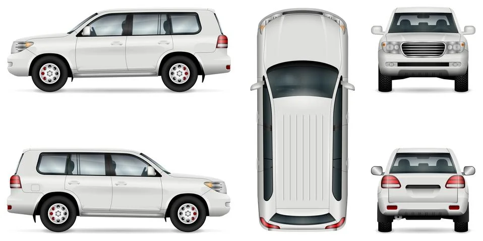 Offroad car vector mockup. Isolated vehicle template side, front, back, top view Stock Illustration