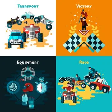 Offroad Concept Icons Set Stock Illustration