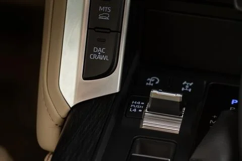 Offroad drive controller closeup view. Wheel drive selection. Four-Wheel Driv Stock Photos