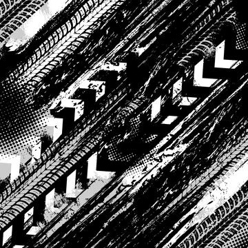 Offroad grunge tyre prints, vector black pattern Stock Illustration