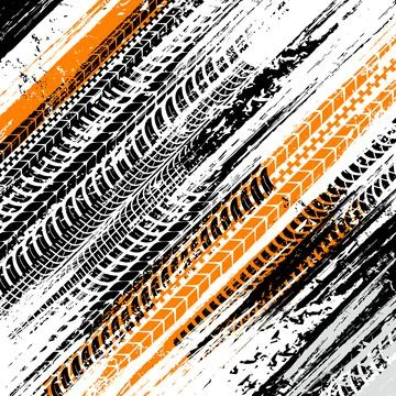 Offroad grunge tyre prints, vector background Stock Illustration