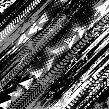 Offroad grunge tyre prints, vector black pattern Stock Illustration