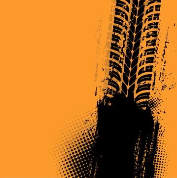 Offroad grunge vector tyre prints with black spot Stock Illustration