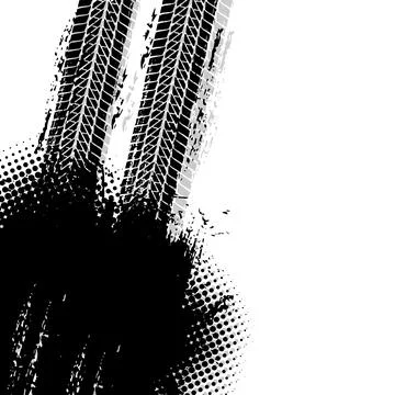 Offroad grunge vector tyre prints with black spot Stock Illustration