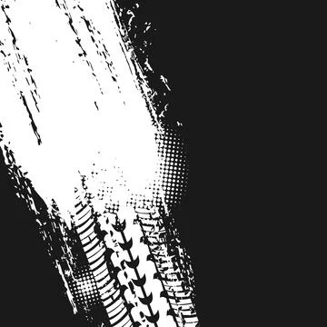 Offroad grunge vector white tyre prints trail Stock Illustration