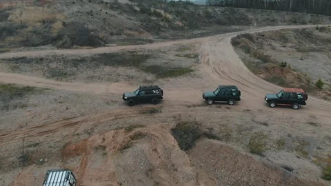 Offroad Jeep Expedition. Copter view Stock Footage 146113978