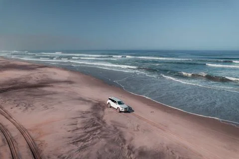 Offroad trip on the beach of Namibia at Zeila Shipwreck, Skeleton Coast Stock Photos