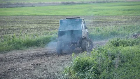 Offroad vehicle in the muddy area Stock Footage 71306133