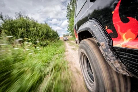 Offroar car moving with high speed in motion blur Stock-Fotos