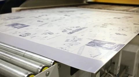 Offset positive-acting plate moves at rollers of printing machine. Stock Footage 62347847