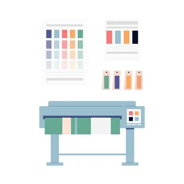 Offset print equipment for polygraphy flat vector illustration isolated. Ilustración de archivo